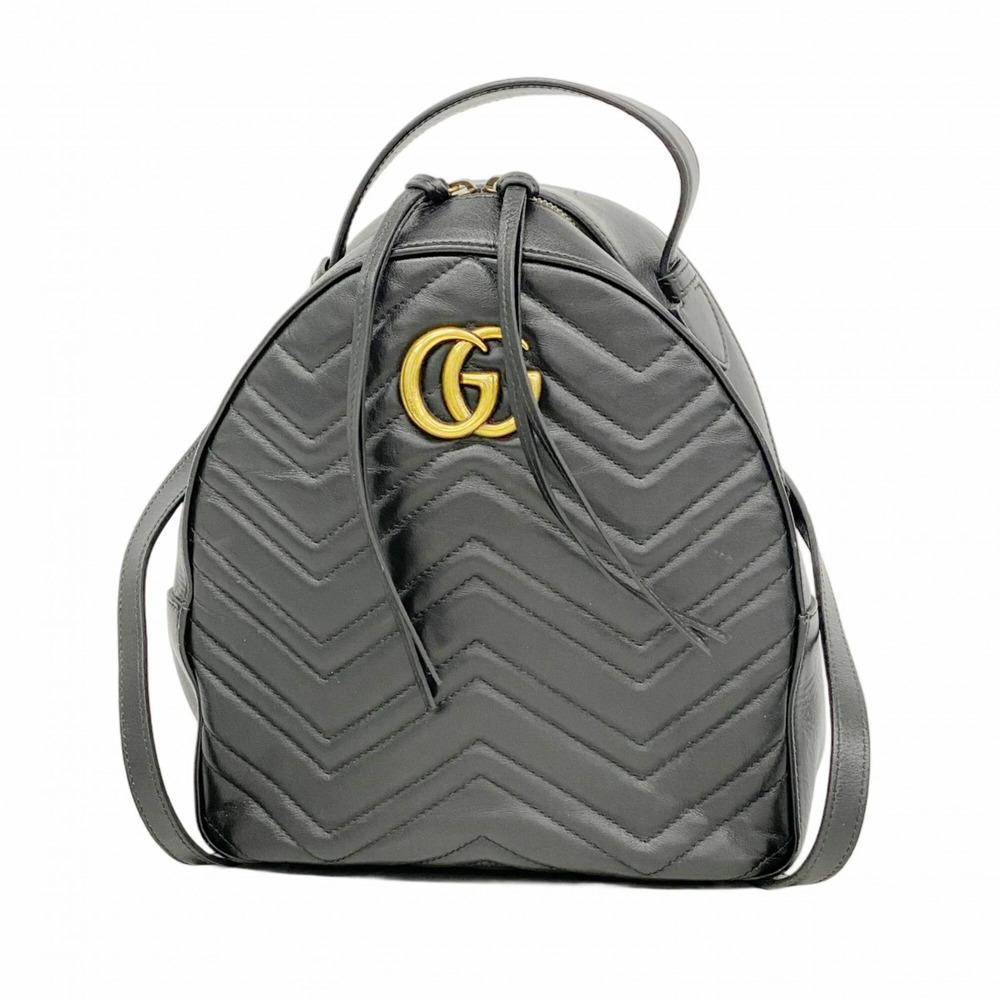 GUCCI Black Leather GG Marmont Backpack - Picture 1 of 10